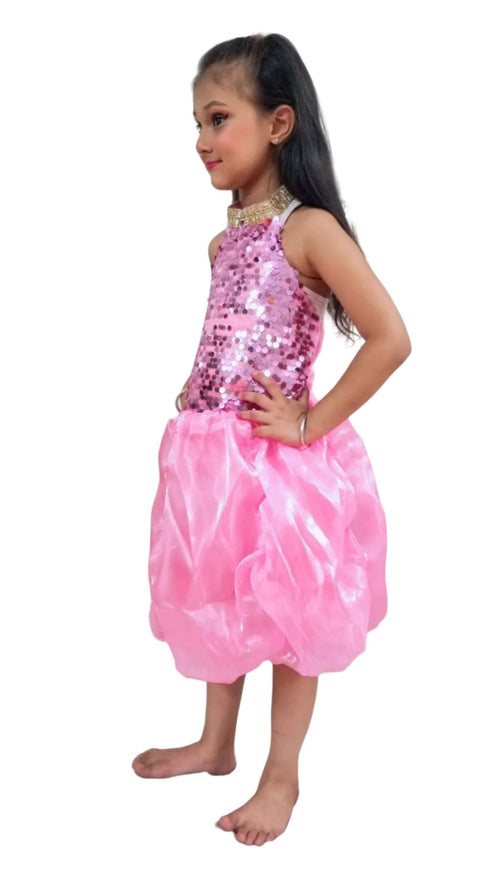 BookMyCostume Pink Balloon Frock Western Dance Costume Dress for Girls Kids - Premium